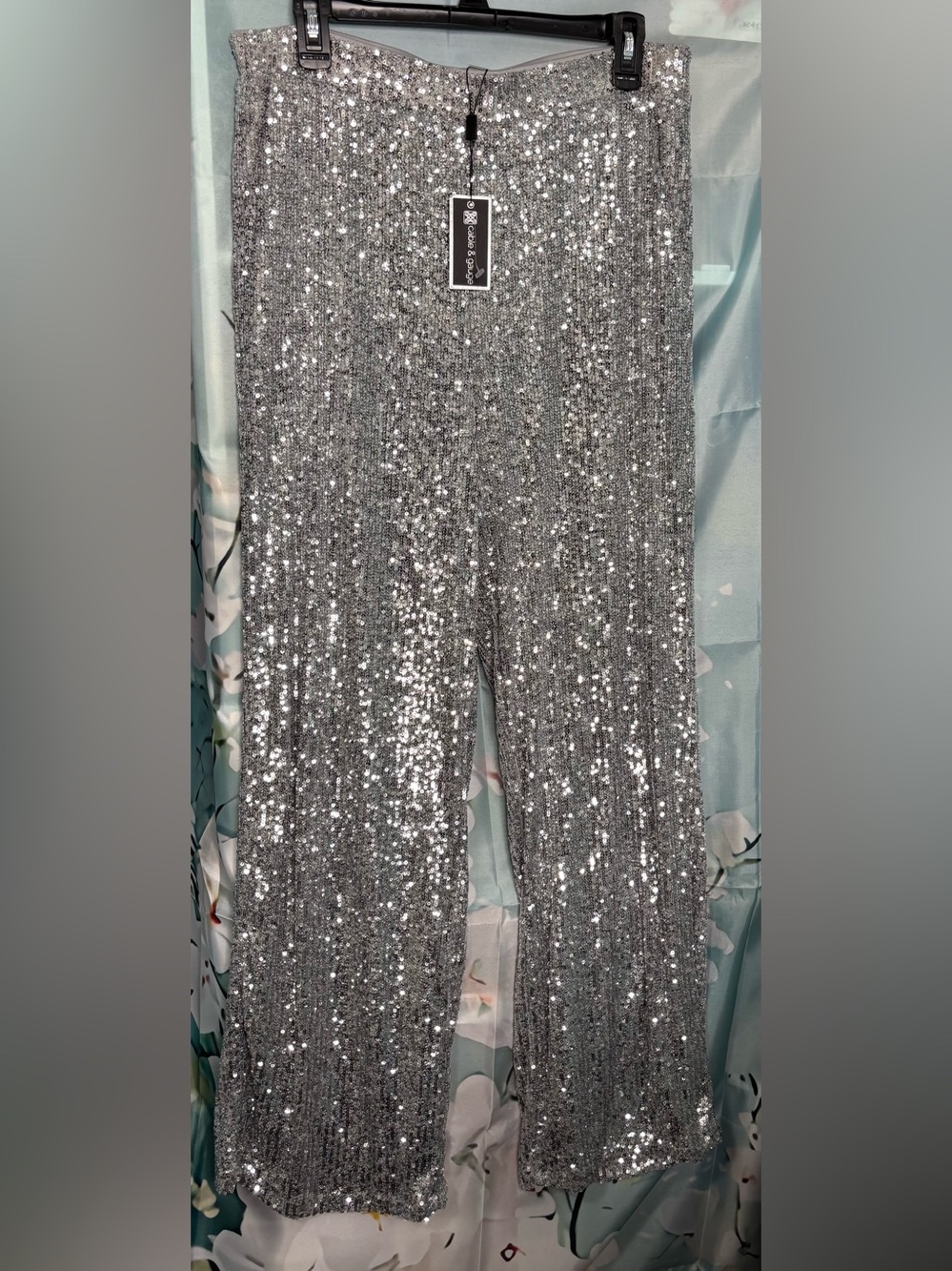 NWT Cable & Gauge Silver Sequin Wide Leg Lined Party Dress Pants Large